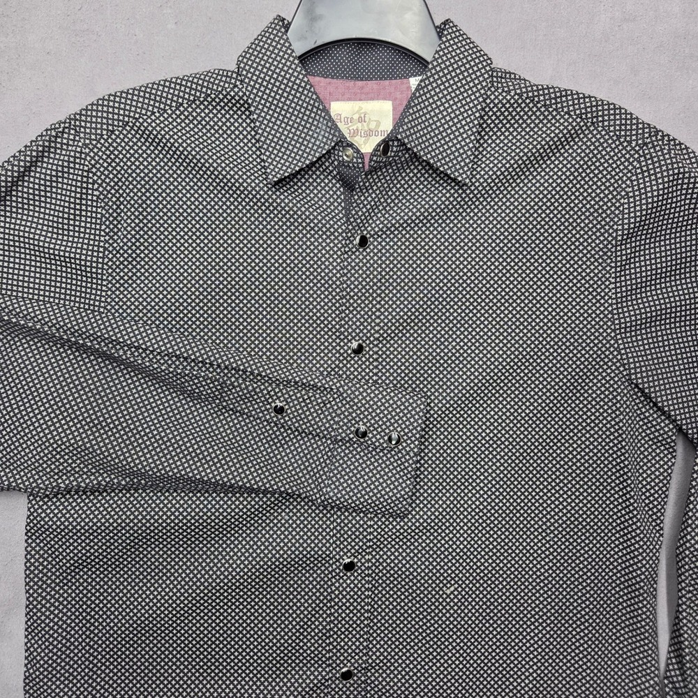 Age of Wisdom Shirt Mens Medium Black White Geometric Snap Button Down